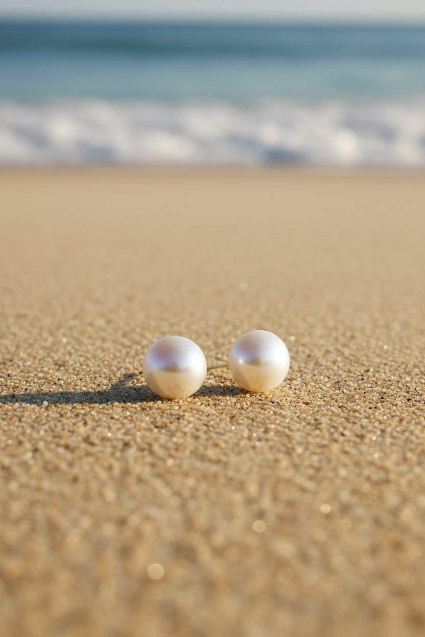 Stainless Steel Pearl Stud Earrings (Gold Backs)