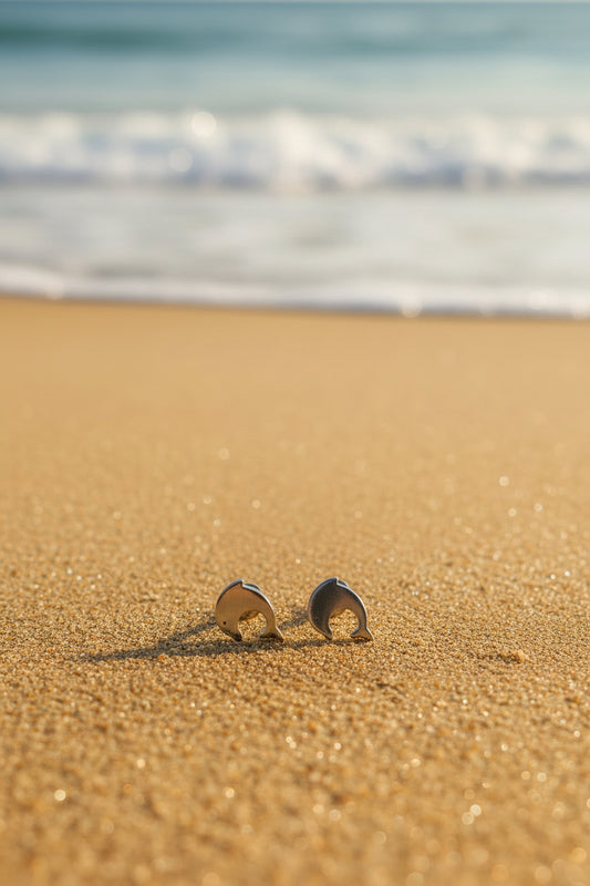 Stainless Steel Flat Back Dolphin Studs (Silver)