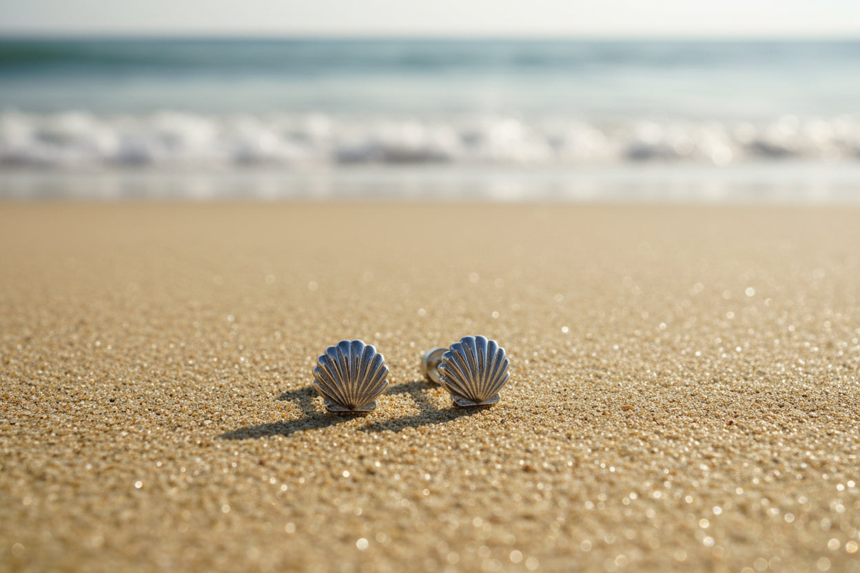 Stainless Steel Flat Back Small Seashell Studs (Silver)