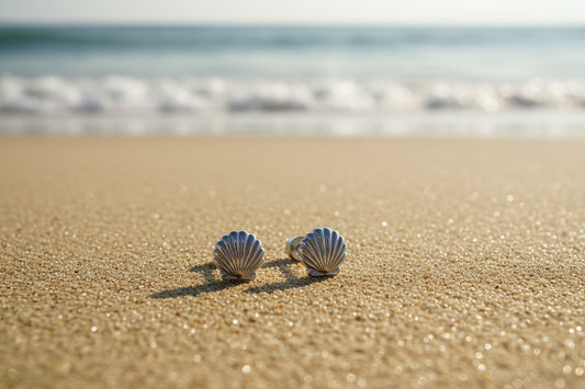 Stainless Steel Flat Back Small Seashell Studs (Silver)