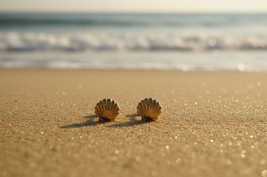 Stainless Steel Flat Back Small Seashell Studs (Gold)