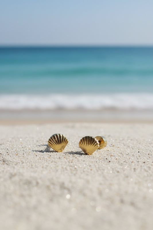 Stainless Steel Tiny Flat Back Seashell Studs (Gold)