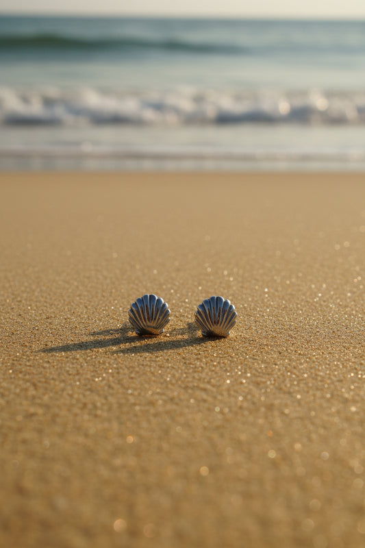Stainless Steel Small Seashell Studs (Silver)