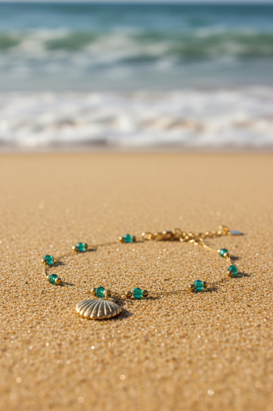 Stainless Steel Emerald & Seashell Bracelet