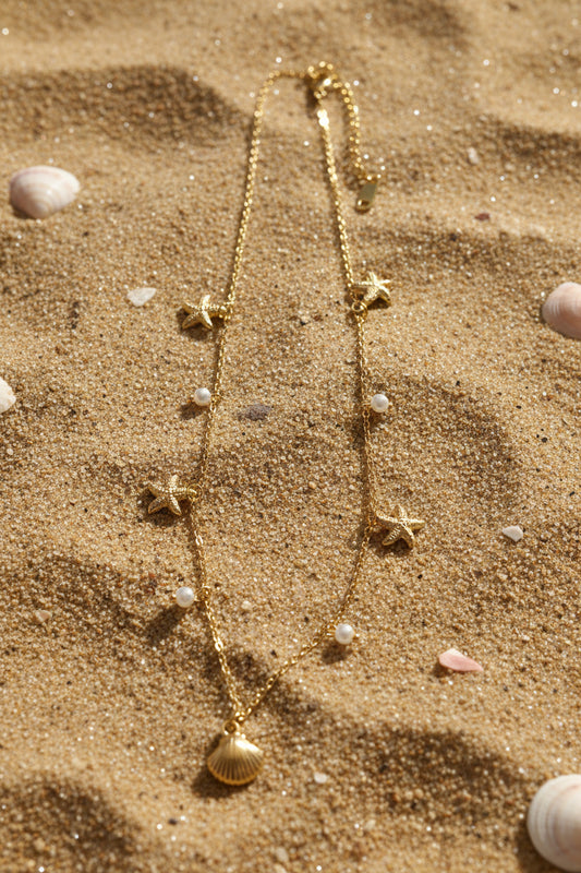 Stainless Steel Starfish & Pearl Necklace