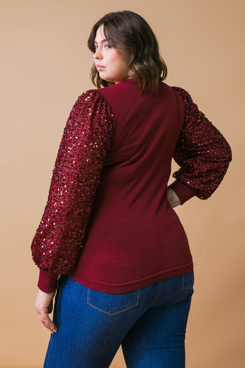 Sequin Sleeve Knit Top (Plus Size)