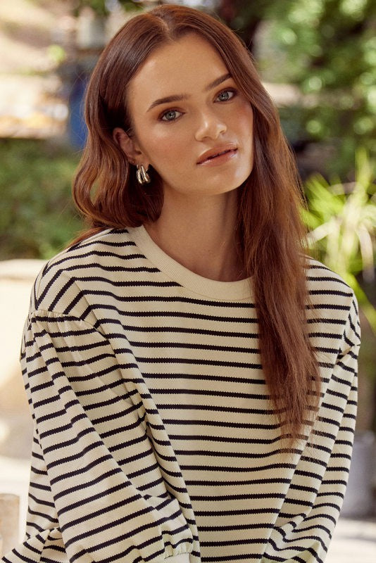 3/4 Puff Sleeve Striped Top