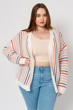 Multi-Color Stripe Open Cardigan
