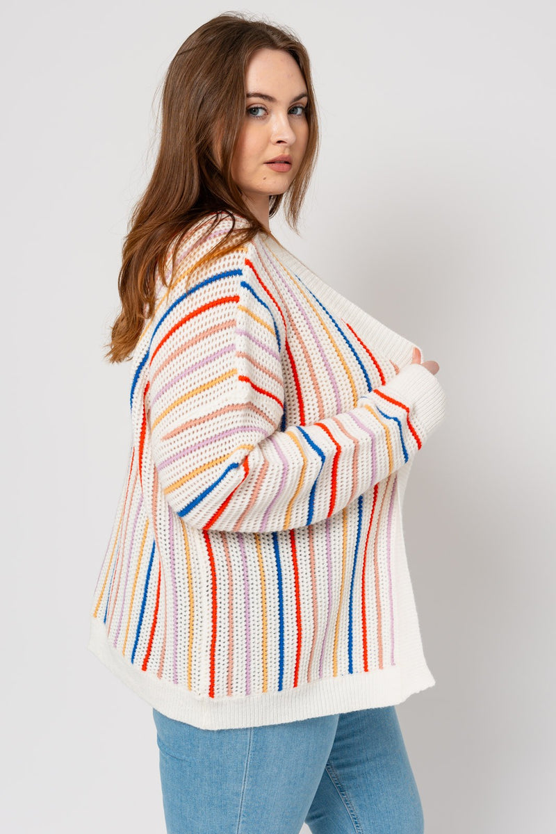Multi-Color Stripe Open Cardigan