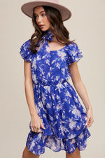 Square Neck Ruffle Sleeve Floral Print Dress