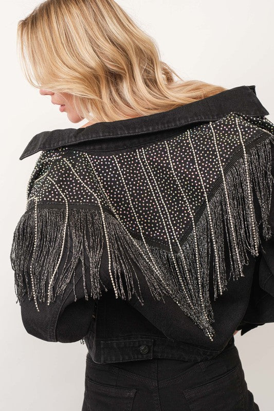 Crystal Studded Rhinestone Fringe Trim Denim Jacket In Pursuit Mobile Boutique Apparel Accessories Gifts Saint John New Brunswick