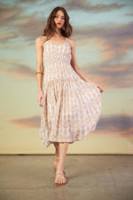 Sleeveless Printed Smocked Waist Dress - Taupe