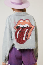 Rolling Stones (Licenced) Sequin Tongue Out Denim Jacket