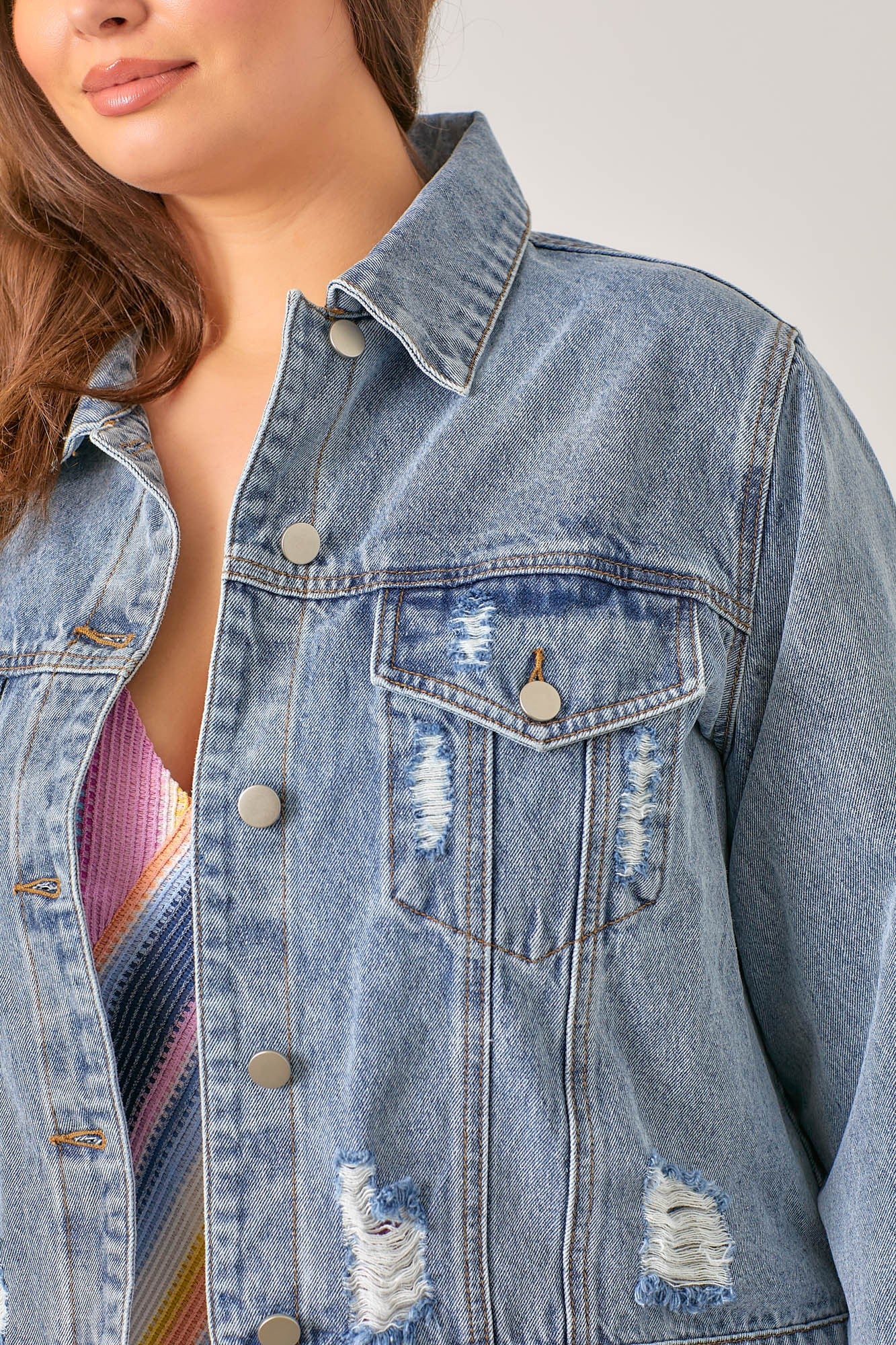 Distressed Denim Jacket Plus Size 3X