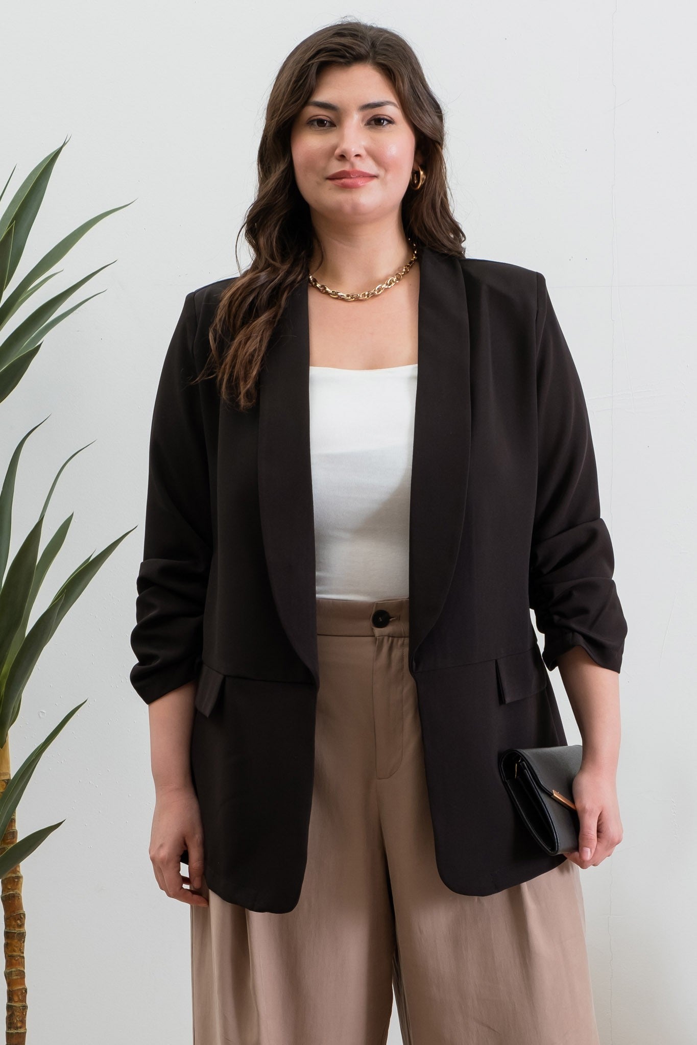 Ruched Sleeve Blazer Plus Size Black In Pursuit Mobile Boutique Apparel Accessories Gifts Saint John New Brunswick