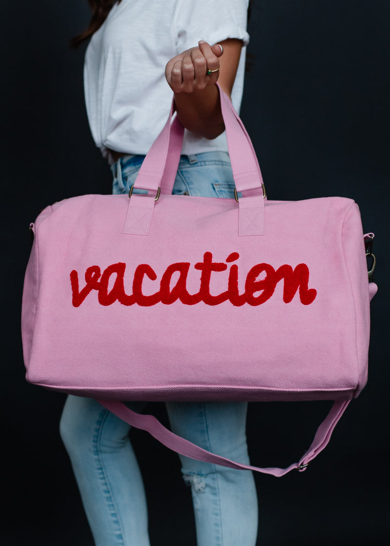 "Vacation" Pink Duffel Bag