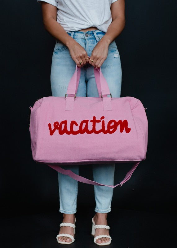 "Vacation" Pink Duffel Bag