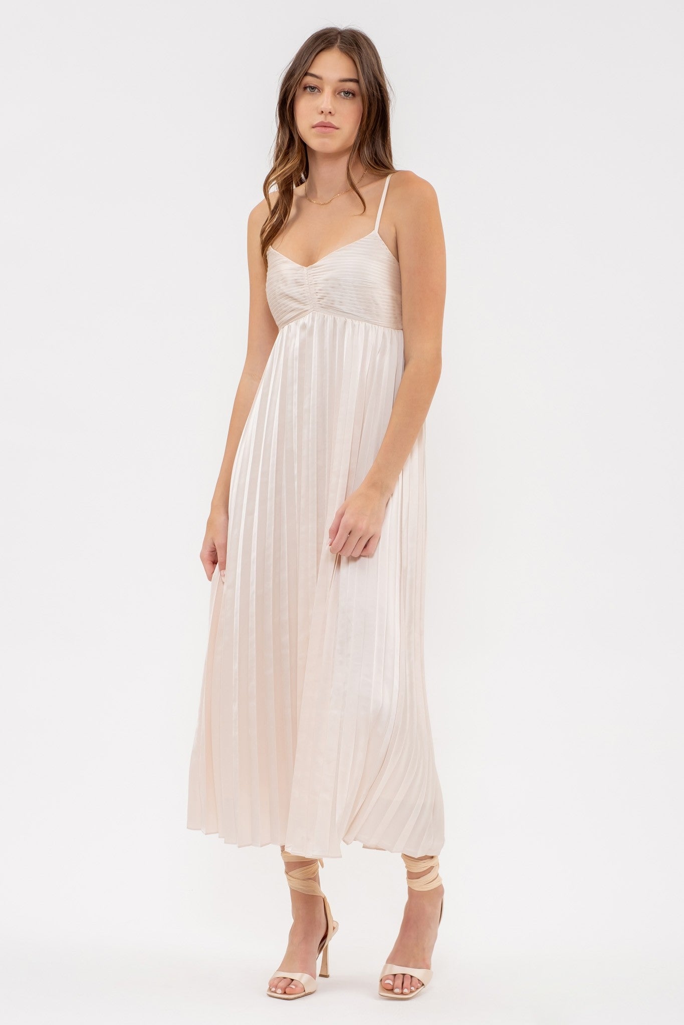 Sleeveless Empire Waist Pleated Midi Dress In Pursuit Mobile Boutique Apparel Accessories Gifts Saint John New Brunswick