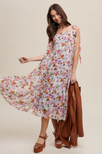 Floral Print Tie Shoulder Babydoll Maxi Dress