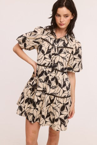Printed Poplin Button Front Dress