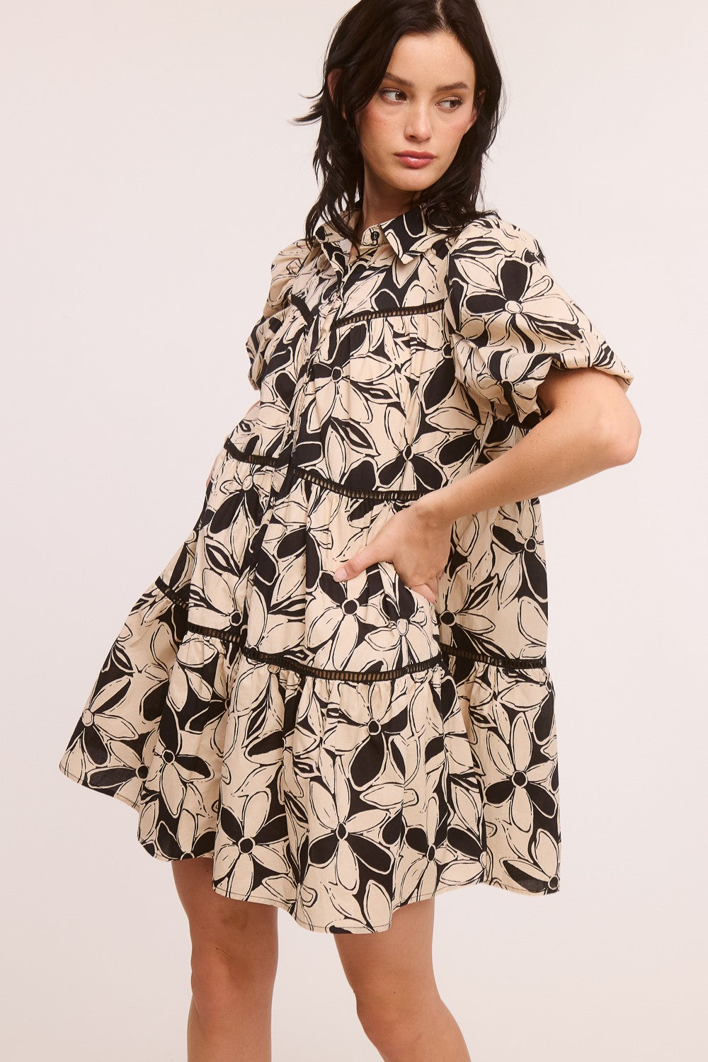 Printed Poplin Button Front Dress