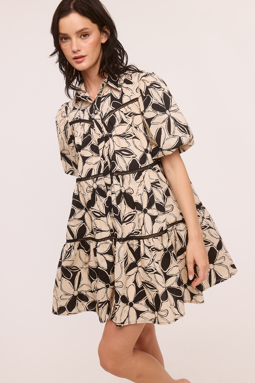 Printed Poplin Button Front Dress