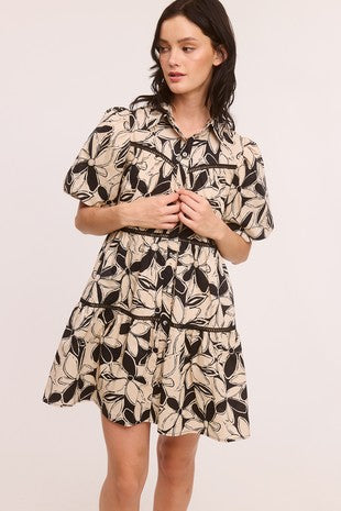 Printed Poplin Button Front Dress