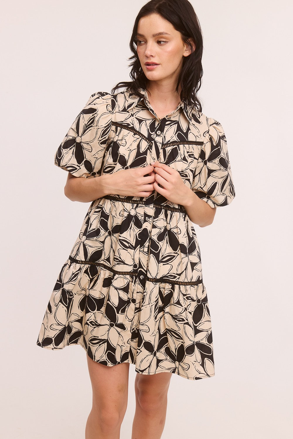 Printed Poplin Button Front Dress