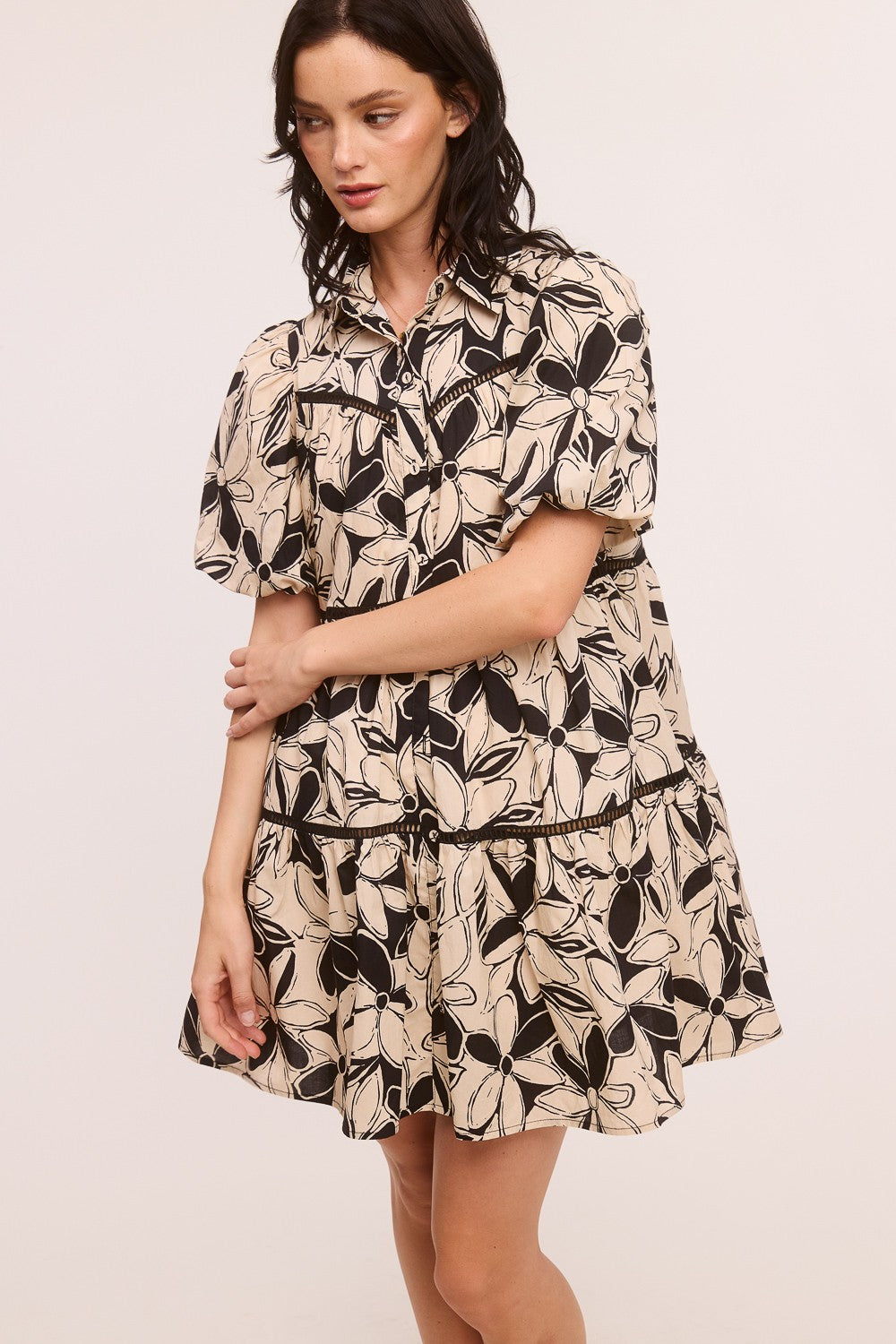 Printed Poplin Button Front Dress