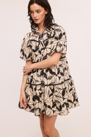 Printed Poplin Button Front Dress