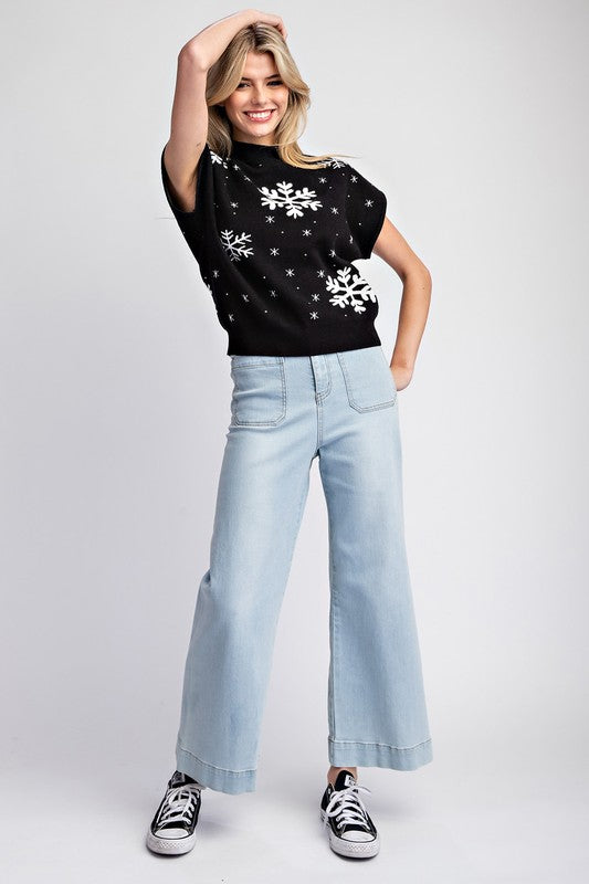 Short Sleeve Snowflake Sweater