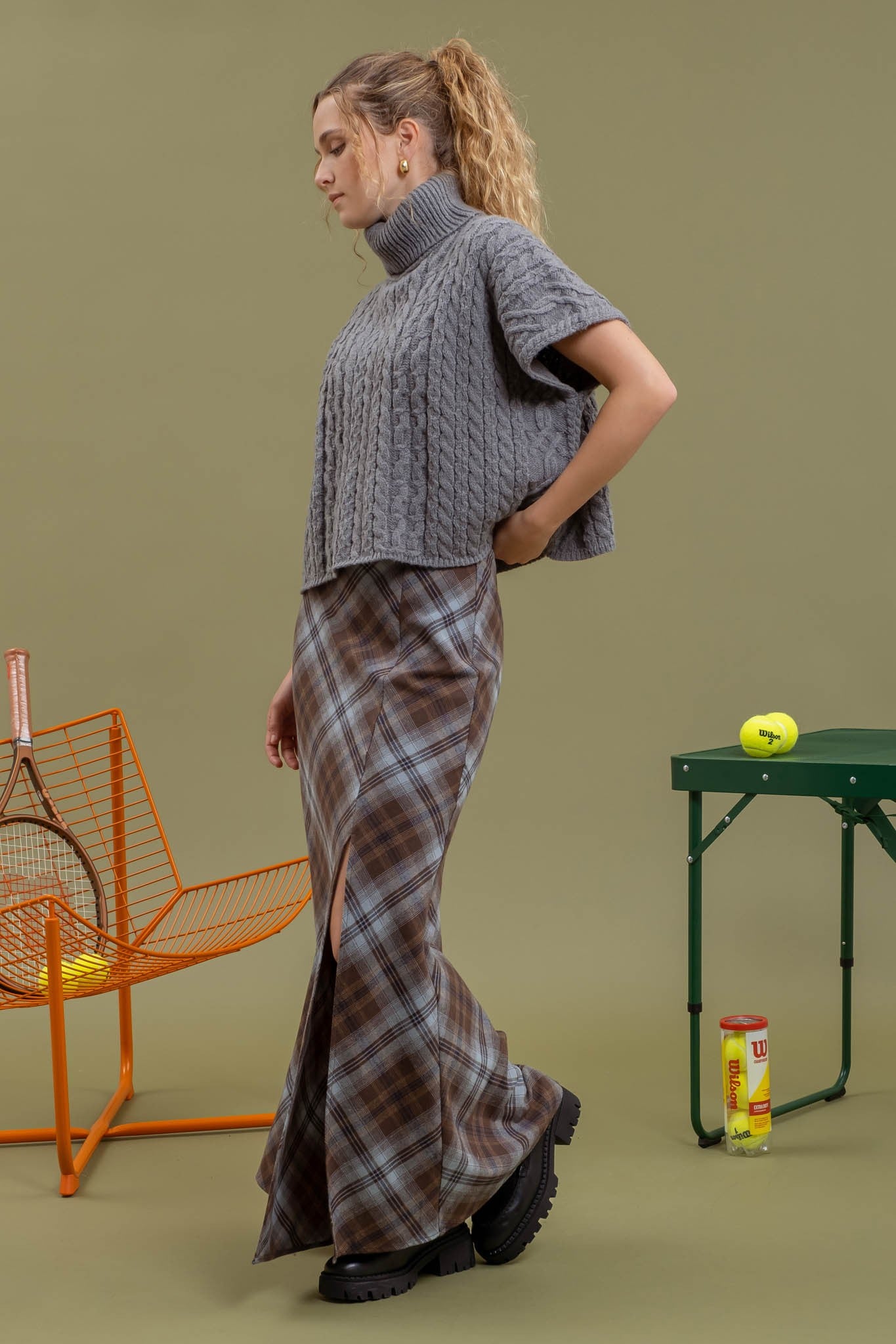 Cable Knit Short Sleeve Turtleneck Sweater