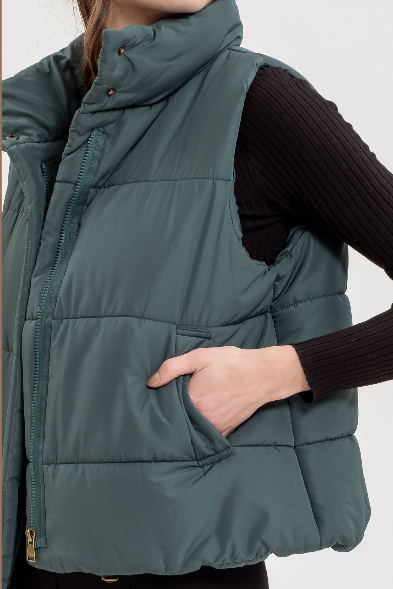 Lightweight Zip Up Puffer Vest Hunter Green Small