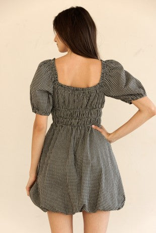 Gingham Puff Sleeve Dress w/ Bubble Hem
