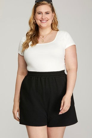 Elastic Waist Textured Shorts (XL - 2X)