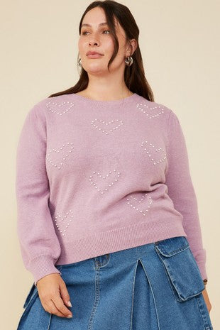 Pearl Hearts Detail Pullover (Plus Size)