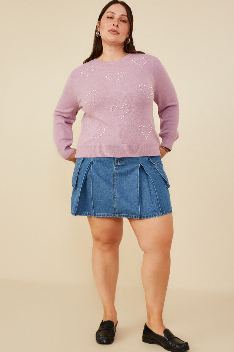 Pearl Hearts Detail Pullover (Plus Size)