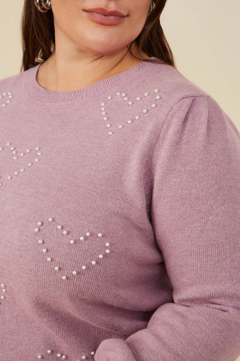 Pearl Hearts Detail Pullover (Plus Size)