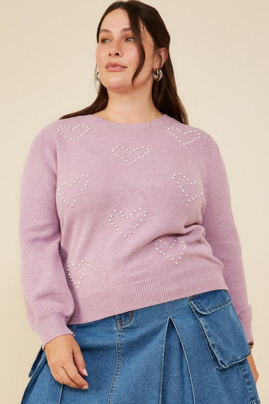 Pearl Hearts Detail Pullover (Plus Size)