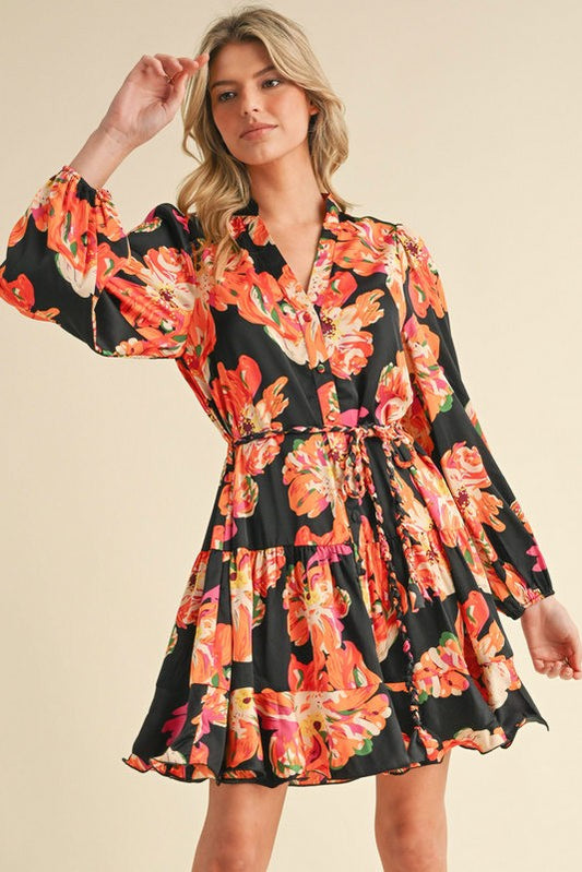 Satin Floral Print Dress