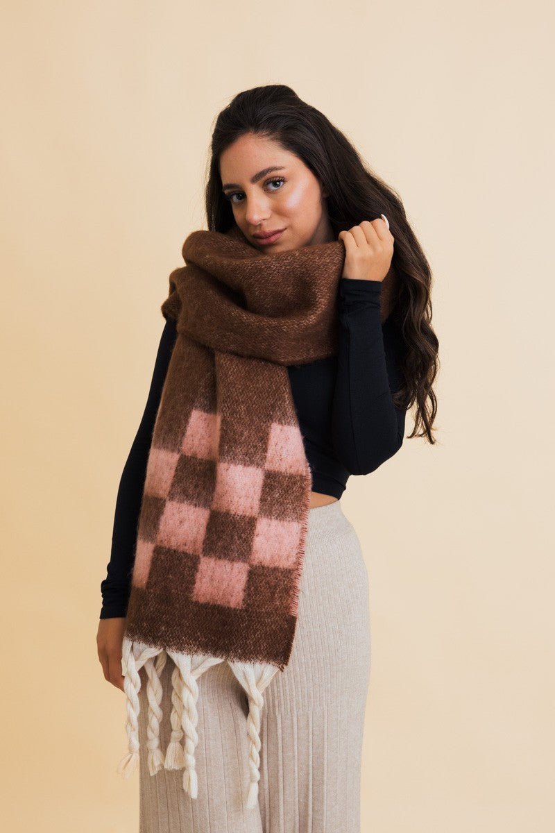 Braided Tassel Checkered Scarf