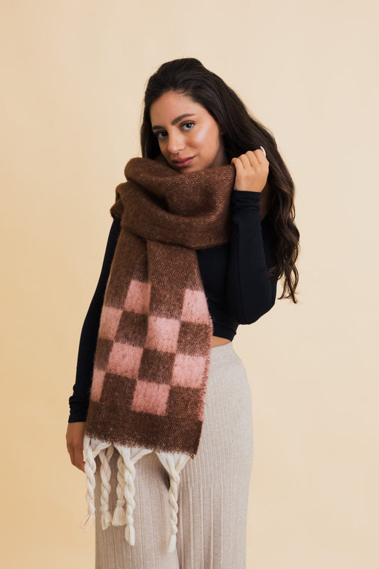 Braided Tassel Checkered Scarf