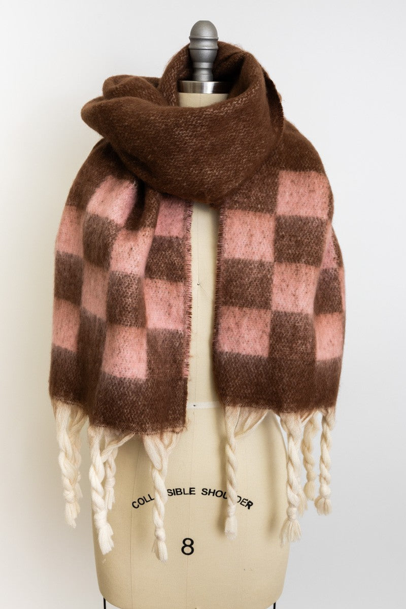 Braided Tassel Checkered Scarf