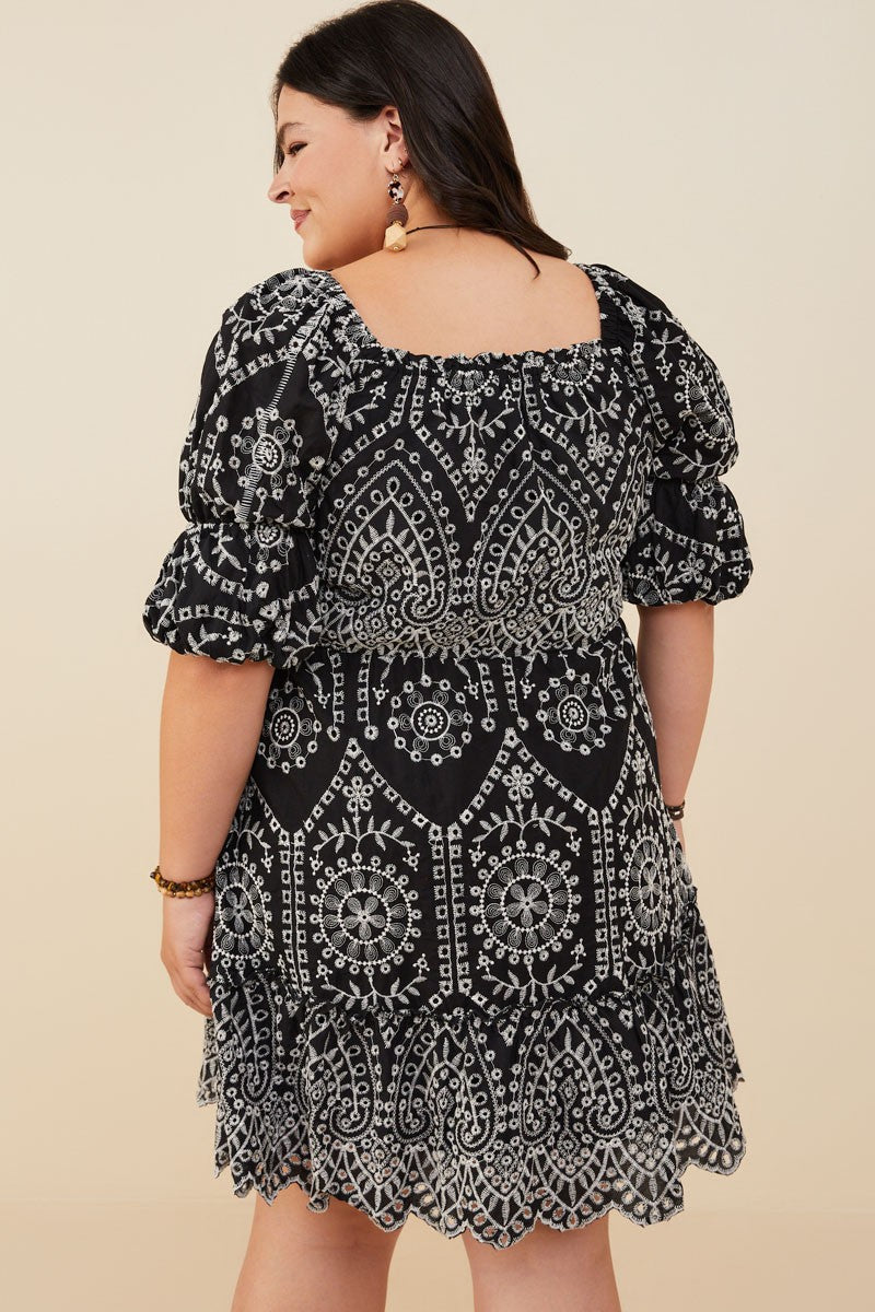 Eyelet Embroidered Scallop Hem Dress (Plus Size)