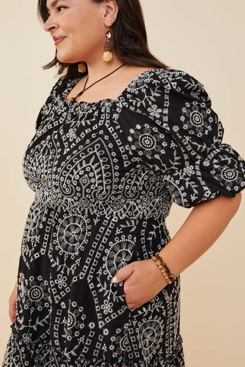 Eyelet Embroidered Scallop Hem Dress (Plus Size)