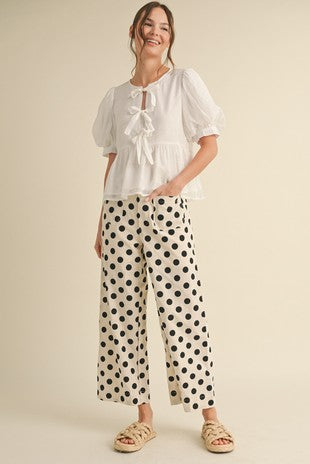 Wide Leg Polka Dot Cropped Pants