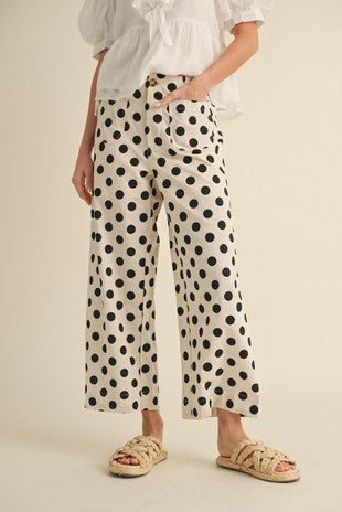 Wide Leg Polka Dot Cropped Pants