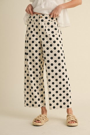 Wide Leg Polka Dot Cropped Pants