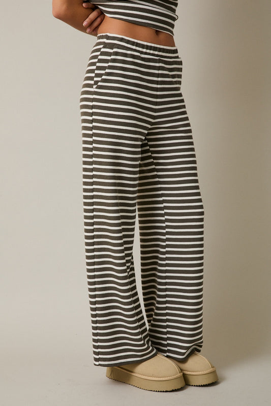 Striped Elastic Waist Textured Pants