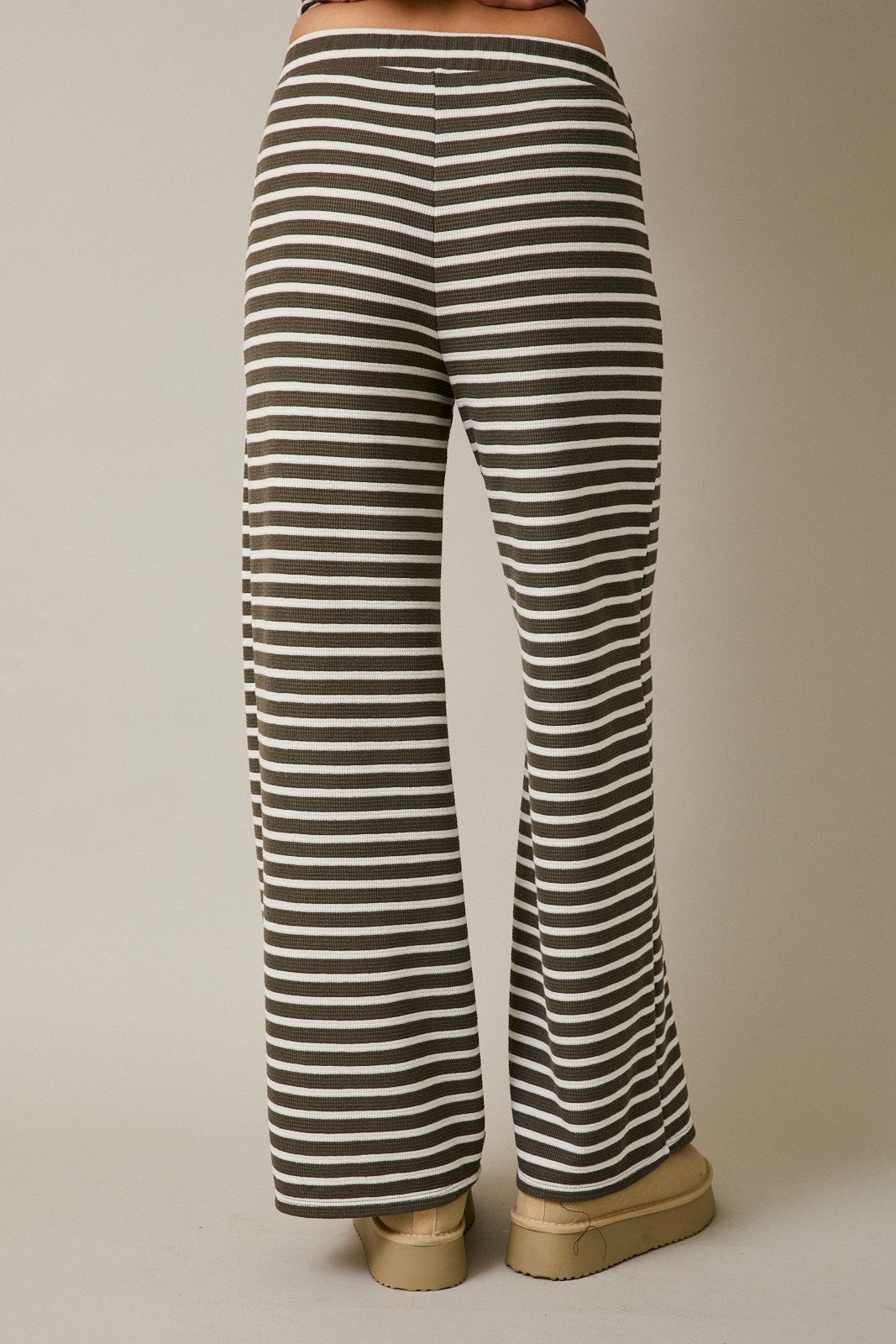 Striped Elastic Waist Textured Pants